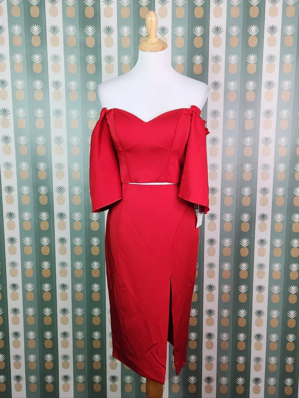 Rachel Allen L1085 Red Off-Shoulder Skirt Set